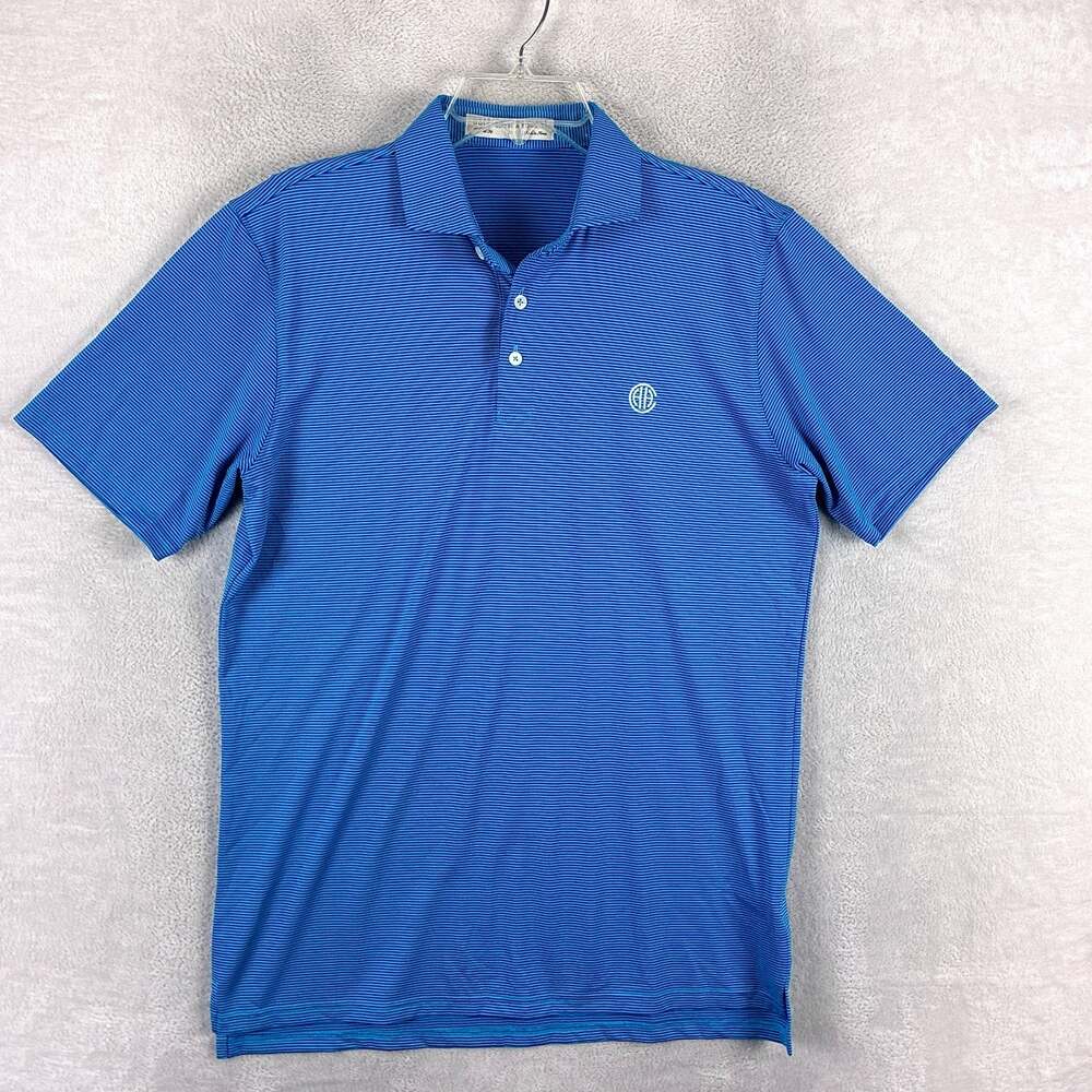 Holderness & Bourne Polo Shirt Men M Blue Stripe Embroidered Performance Stretch